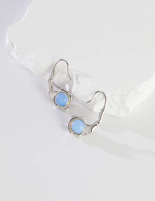 S925 Sterling Silver Dual-Sided Opal Agate Fluid Artisan Design Earrings