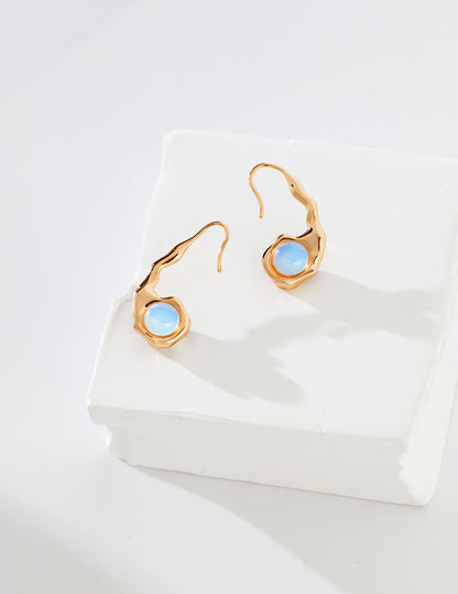 dual-sided opal agate earrings, S925 sterling silver earrings, opal agate gemstone earrings, fluid artisan design, dual-sided gemstone earrings, elegant gemstone jewelry