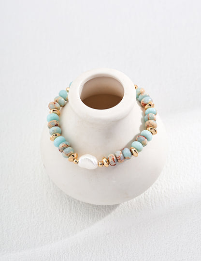  Natural Pearl & Blue ShouShan Stone Bracelet, S925 silver gemstone bracelet, natural pearl bracelet, blue shoushan stone jewelry, artisan gemstone bracelet, elegant pearl stone bracelet