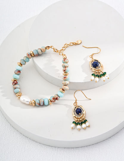  Natural Pearl & Blue ShouShan Stone Bracelet, S925 silver gemstone bracelet, natural pearl bracelet, blue shoushan stone jewelry, artisan gemstone bracelet, elegant pearl stone bracelet
