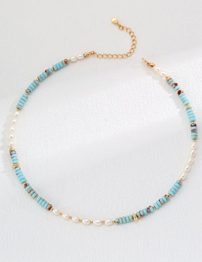  Blue ShouShan Gemstone Necklace, S925 silver pearl necklace, blue ShouShan stone jewelry, vintage gold pearl necklace, adjustable chain necklace, elegant gemstone necklace