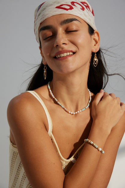 Blue ShouShan Gemstone Necklace, S925 silver pearl necklace, blue ShouShan stone jewelry, vintage gold pearl necklace, adjustable chain necklace, elegant gemstone necklace