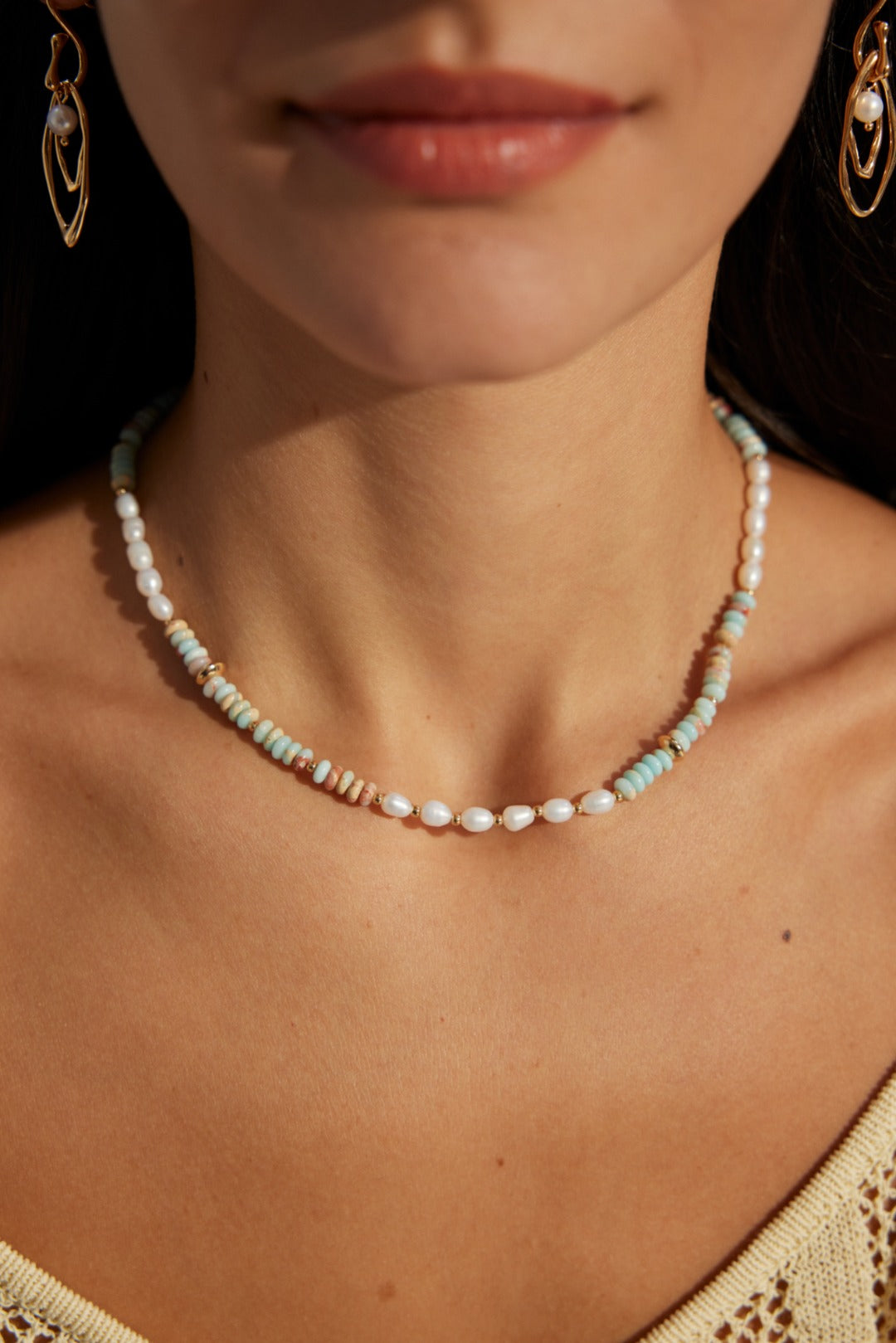  Blue ShouShan Gemstone Necklace, S925 silver pearl necklace, blue ShouShan stone jewelry, vintage gold pearl necklace, adjustable chain necklace, elegant gemstone necklace