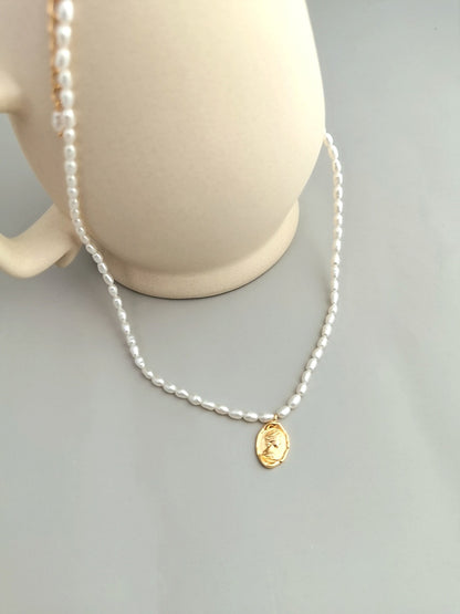rice pearl choker necklace, S925 silver pearl choker, S925 silver pearl choker, vintage gold pearl necklace, adjustable choker necklace, elegant rice pearl jewelry