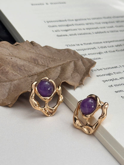 S925 Sterling Silver Vintage Purple Amethyst Gemstones Earrings