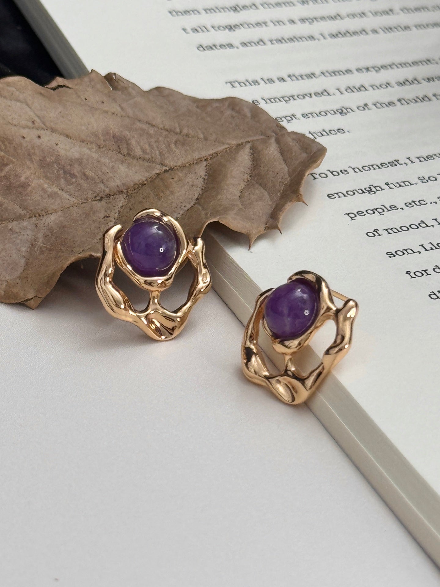 S925 Sterling Silver Vintage Purple Amethyst Gemstones Earrings