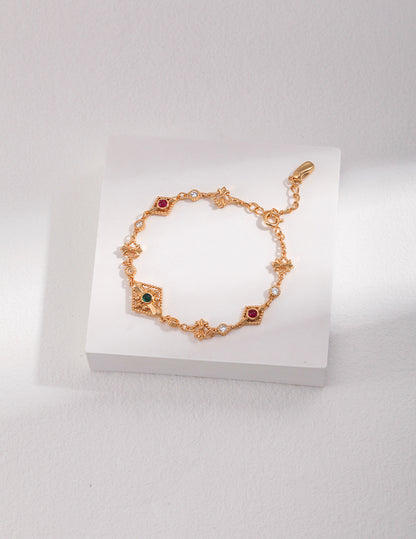 Vintage Filigree Zircon Bracelet, S925 silver bracelet, antique gold bracelet, adjustable bracelet, filigree bracelet, zircon stone bracelet