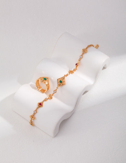 Vintage Filigree Zircon Bracelet, S925 silver bracelet, antique gold bracelet, adjustable bracelet, filigree bracelet, zircon stone bracelet