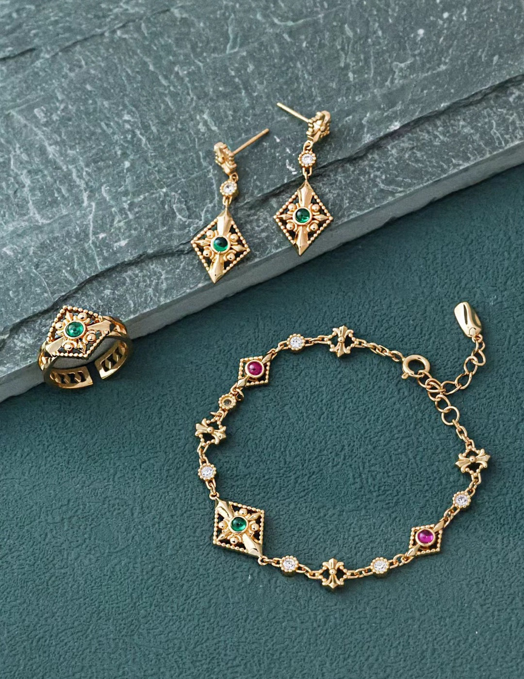 Vintage Filigree Zircon Bracelet, S925 silver bracelet, antique gold bracelet, adjustable bracelet, filigree bracelet, zircon stone bracelet