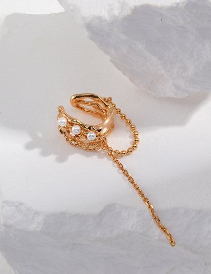 Tassel Pearl Clip-On Earring, pearl clip on earring, single pearl earring, no piercing earrings, S925 sterling silver earring, tassel pearl jewelry