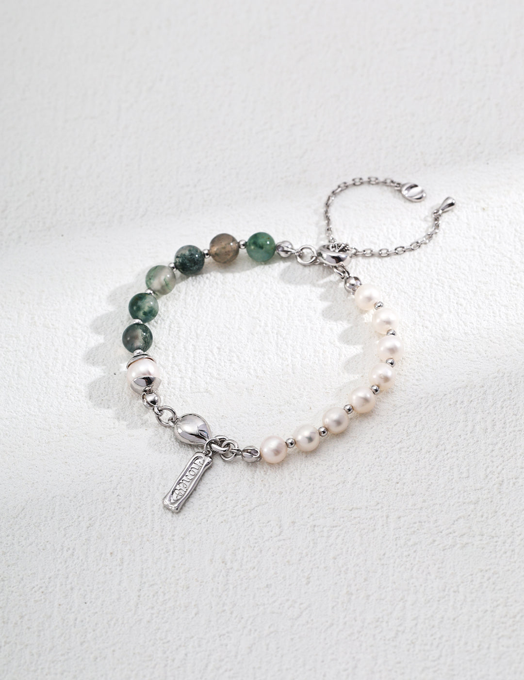 Natural Pearl & Strawberry Quartz Bracelet, natural pearl bracelet, moss agate bracelet, strawberry quartz jewelry, S925 sterling silver bracelet, vintage garden design bracelet