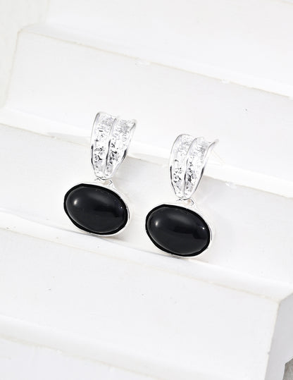Tiger’s Eye & Black Onyx Earrings, Tiger's Eye & Black Onyx Earrings, S925 tiger's eye earrings, black onyx gemstone earrings, vintage textured earrings, sterling silver gemstone jewelry, bold gemstone earrings, elegant everyday earrings