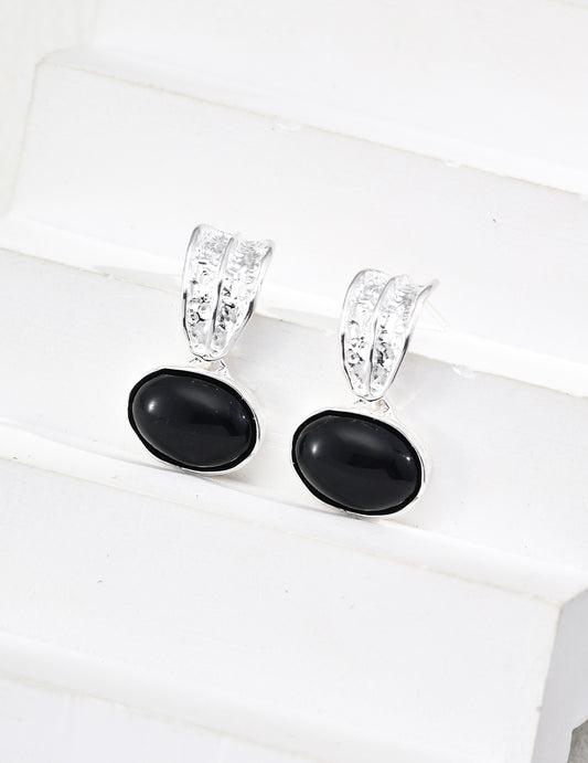 Tiger’s Eye & Black Onyx Earrings, Tiger's Eye & Black Onyx Earrings, S925 tiger's eye earrings, black onyx gemstone earrings, vintage textured earrings, sterling silver gemstone jewelry, bold gemstone earrings, elegant everyday earrings