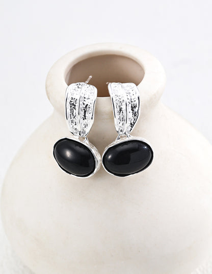 Tiger’s Eye & Black Onyx Earrings, Tiger’s Eye & Black Onyx Earrings, Tiger's Eye & Black Onyx Earrings, S925 tiger's eye earrings, black onyx gemstone earrings, vintage textured earrings, sterling silver gemstone jewelry, bold gemstone earrings, elegant everyday earrings