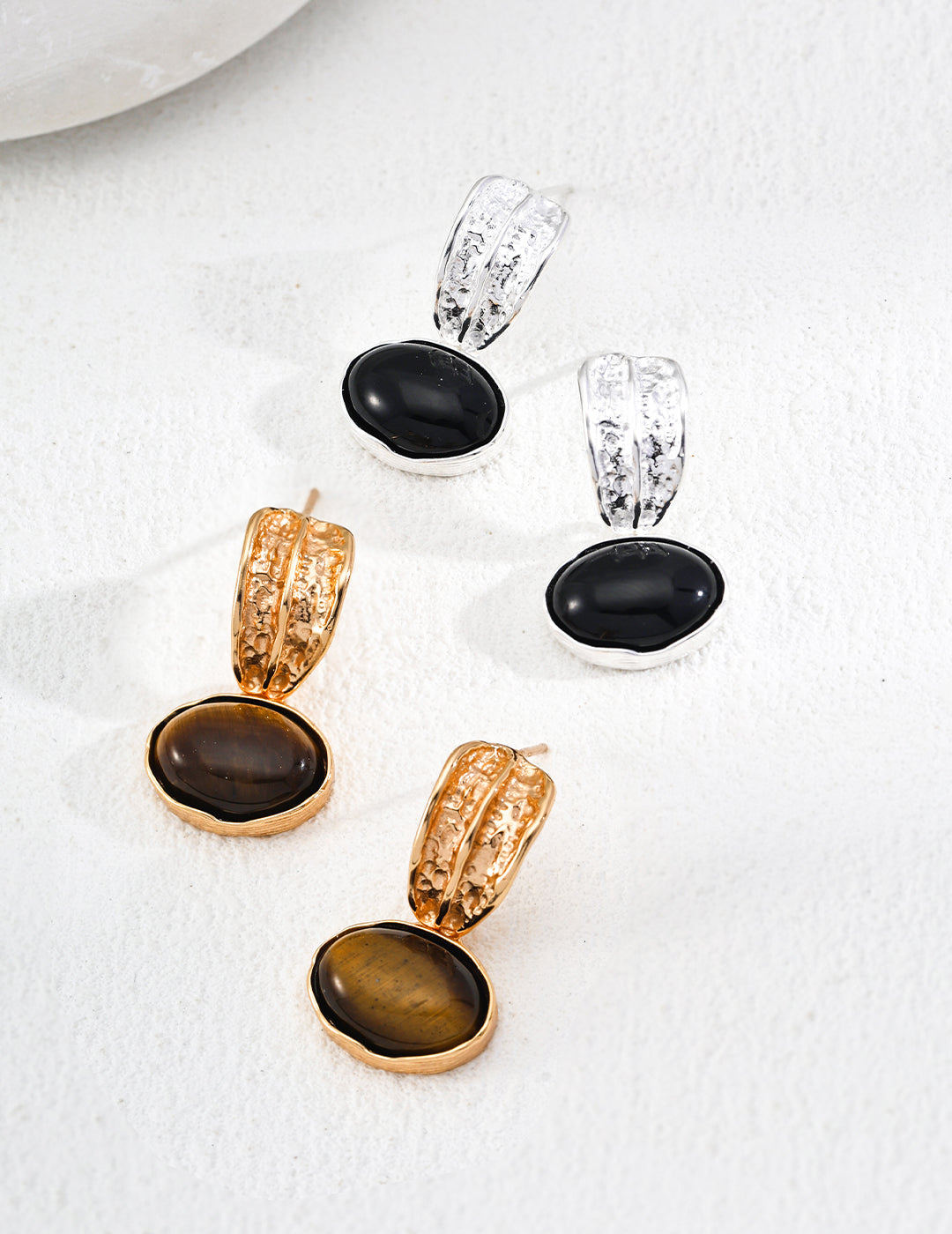 Tiger’s Eye & Black Onyx Earrings, Tiger’s Eye & Black Onyx Earrings, Tiger's Eye & Black Onyx Earrings, S925 tiger's eye earrings, black onyx gemstone earrings, vintage textured earrings, sterling silver gemstone jewelry, bold gemstone earrings, elegant everyday earrings