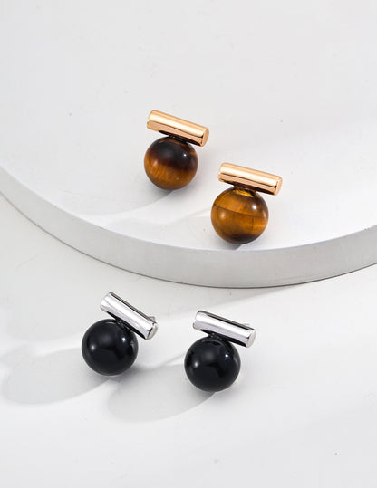 Tiger’s Eye & Black Onyx minimalist Earrings, S925 tiger’s eye earrings, black onyx minimalist earrings, sterling silver gemstone earrings, vintage inspired jewelry, bold gemstone earrings