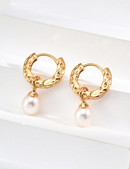 natural pearl detachable earrings, S925 silver pearl earrings, detachable design earrings, woodgrain texture earrings, vintage pearl jewelry, artisan elegant earrings, unique pearl earrings