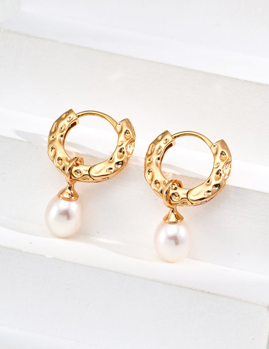 natural pearl detachable earrings, S925 silver pearl earrings, detachable design earrings, woodgrain texture earrings, vintage pearl jewelry, artisan elegant earrings, unique pearl earrings