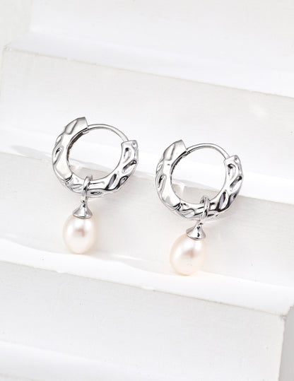 natural pearl detachable earrings, S925 silver pearl earrings, detachable design earrings, woodgrain texture earrings, vintage pearl jewelry, artisan elegant earrings, unique pearl earrings