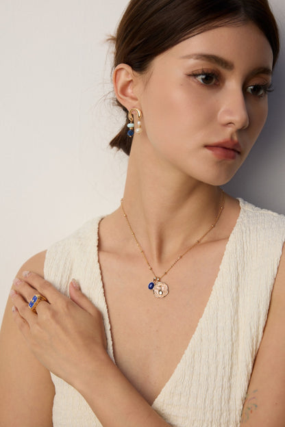 lapis lazuli pendant necklace, S925 silver lapis lazuli necklace, vintage gold lapis jewelry, gemstone pendant necklace, artistic gemstone necklace, elegant blue gemstone jewelry
