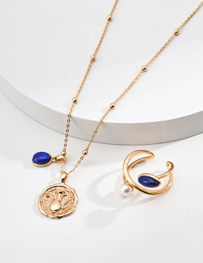 lapis lazuli pendant necklace, S925 silver lapis lazuli necklace, vintage gold lapis jewelry, gemstone pendant necklace, artistic gemstone necklace, elegant blue gemstone jewelry