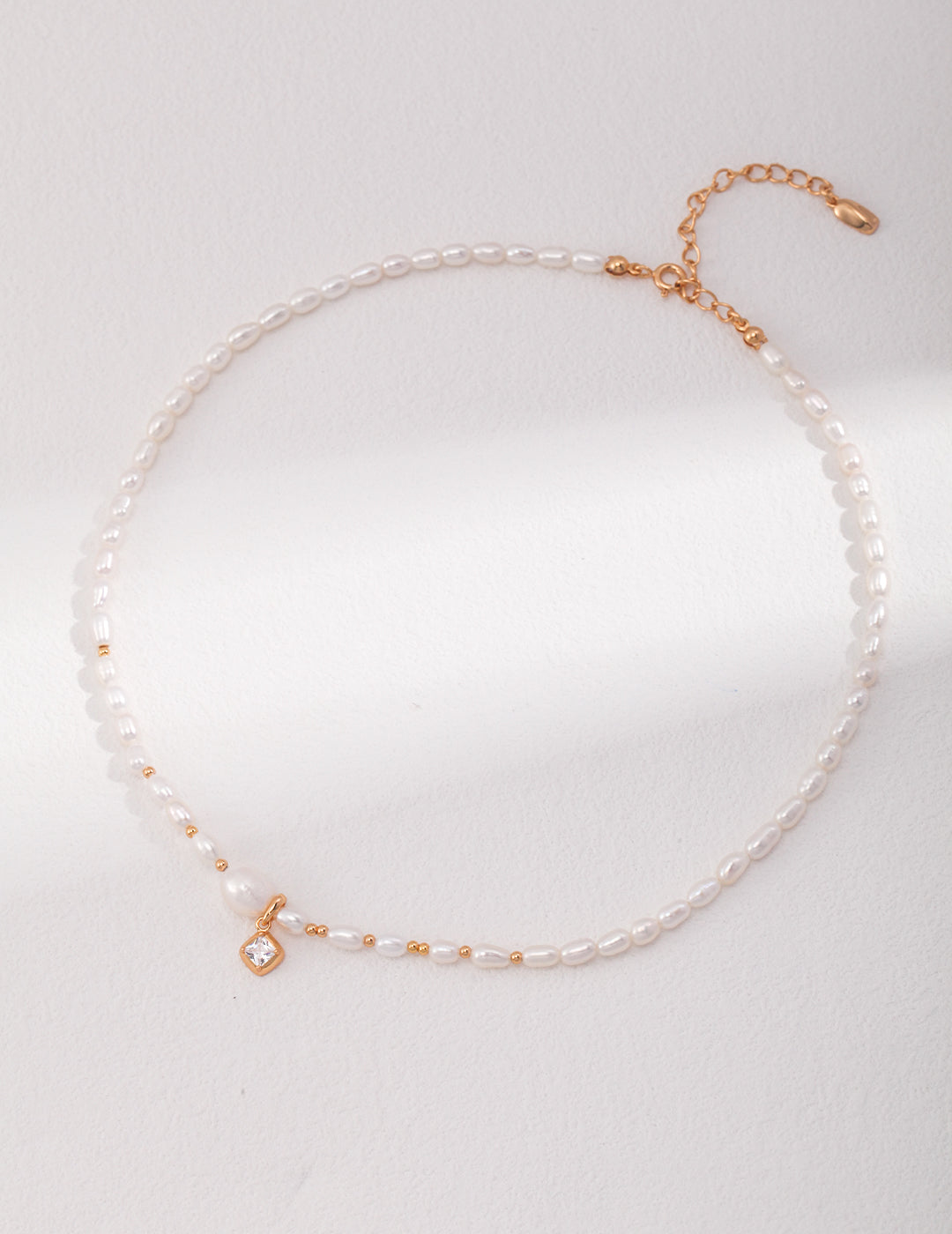 Natural Pearl & Zircon Pendant Necklace, natural pearl pendant necklace, zircon pendant necklace, S925 sterling silver necklace, adjustable length necklace, minimalist pearl jewelry