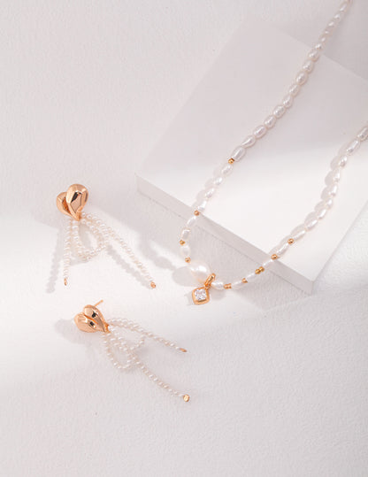 Natural Pearl & Zircon Pendant Necklace, natural pearl pendant necklace, zircon pendant necklace, S925 sterling silver necklace, adjustable length necklace, minimalist pearl jewelry