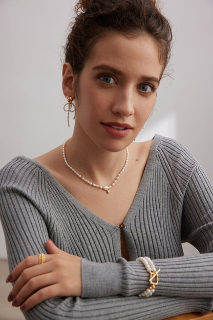 Natural Pearl & Zircon Pendant Necklace, natural pearl pendant necklace, zircon pendant necklace, S925 sterling silver necklace, adjustable length necklace, minimalist pearl jewelry