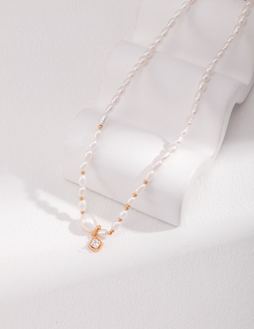Natural Pearl & Zircon Pendant Necklace, natural pearl pendant necklace, zircon pendant necklace, S925 sterling silver necklace, adjustable length necklace, minimalist pearl jewelry