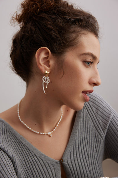 Natural Pearl & Zircon Pendant Necklace, natural pearl pendant necklace, zircon pendant necklace, S925 sterling silver necklace, adjustable length necklace, minimalist pearl jewelry