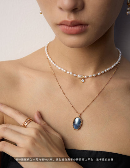 Natural Pearl & Zircon Pendant Necklace, natural pearl pendant necklace, zircon pendant necklace, S925 sterling silver necklace, adjustable length necklace, minimalist pearl jewelry