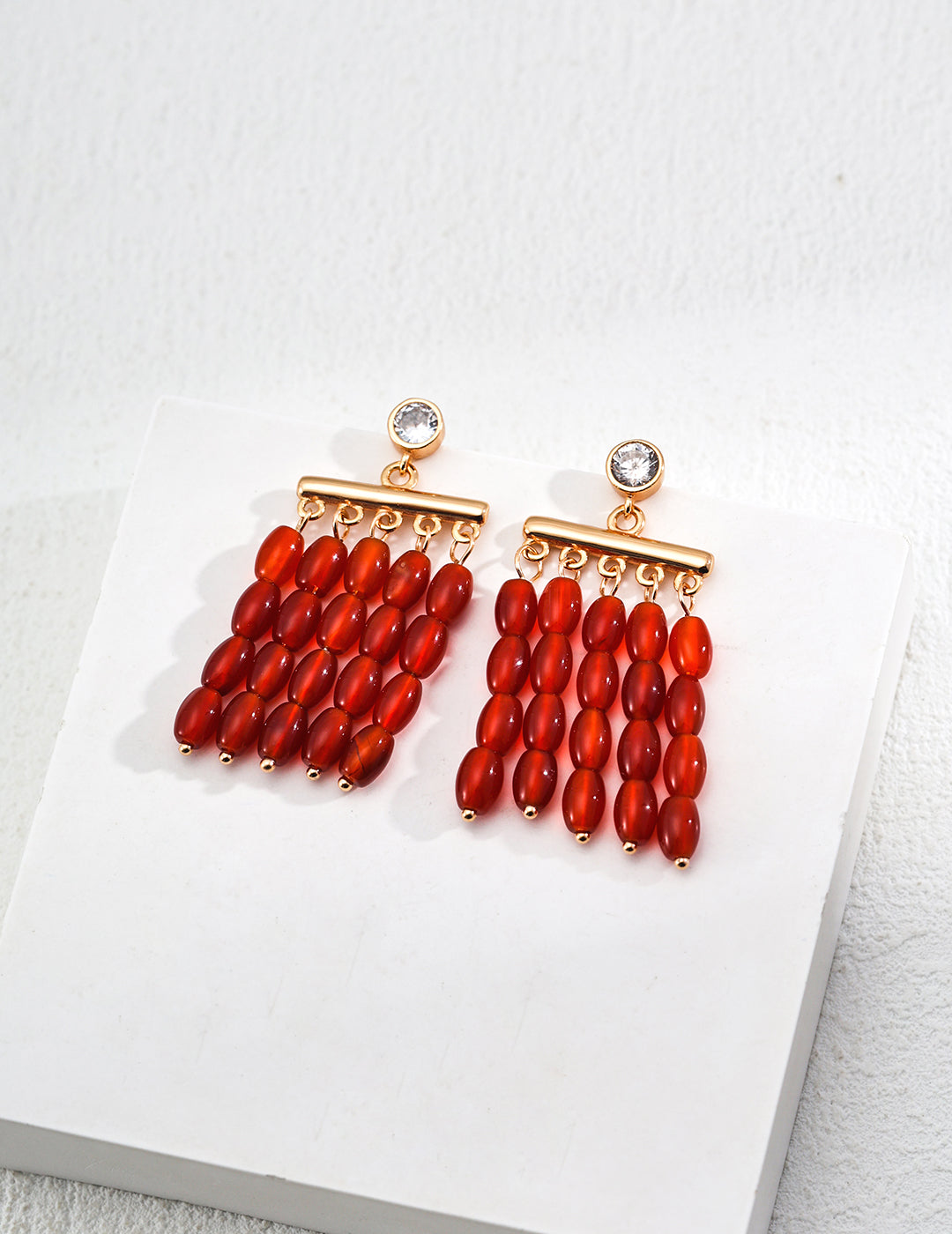 Red Agate Beaded Earrings, red agate earrings, beaded gemstone earrings, S925 sterling silver earrings, natural red agate jewelry, minimalist beaded earrings