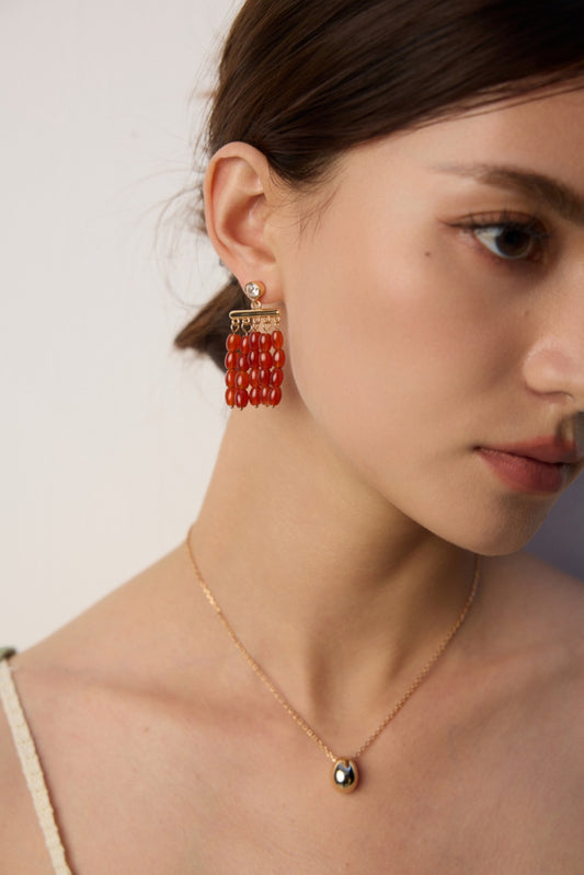 Red Agate Beaded Earrings, red agate earrings, beaded gemstone earrings, S925 sterling silver earrings, natural red agate jewelry, minimalist beaded earrings