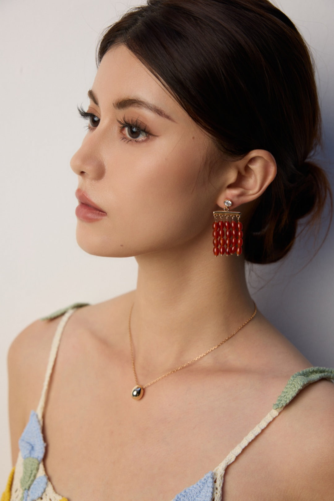 Red Agate Beaded Earrings, red agate earrings, beaded gemstone earrings, S925 sterling silver earrings, natural red agate jewelry, minimalist beaded earrings