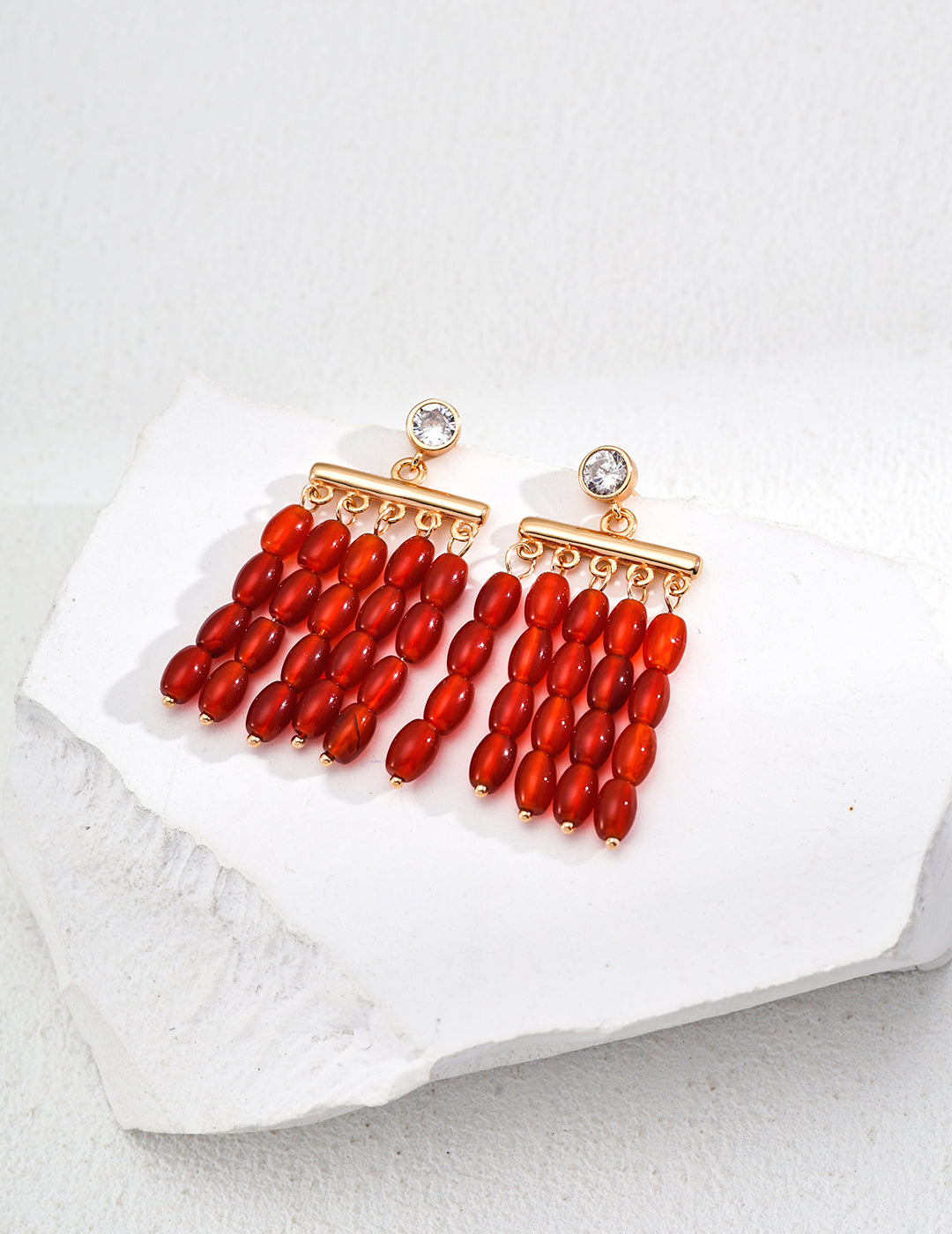 Red Agate Beaded Earrings, red agate earrings, beaded gemstone earrings, S925 sterling silver earrings, natural red agate jewelry, minimalist beaded earrings