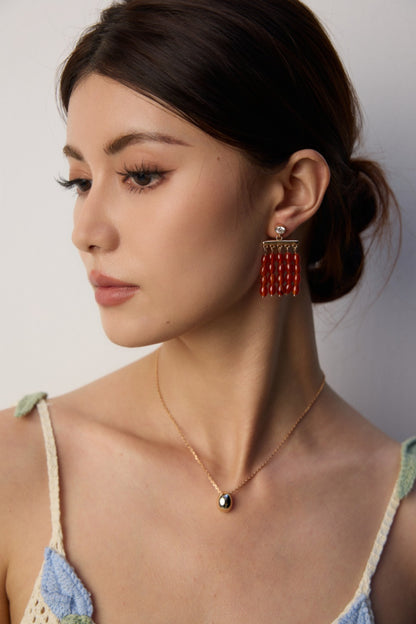 Red Agate Beaded Earrings, red agate earrings, beaded gemstone earrings, S925 sterling silver earrings, natural red agate jewelry, minimalist beaded earrings