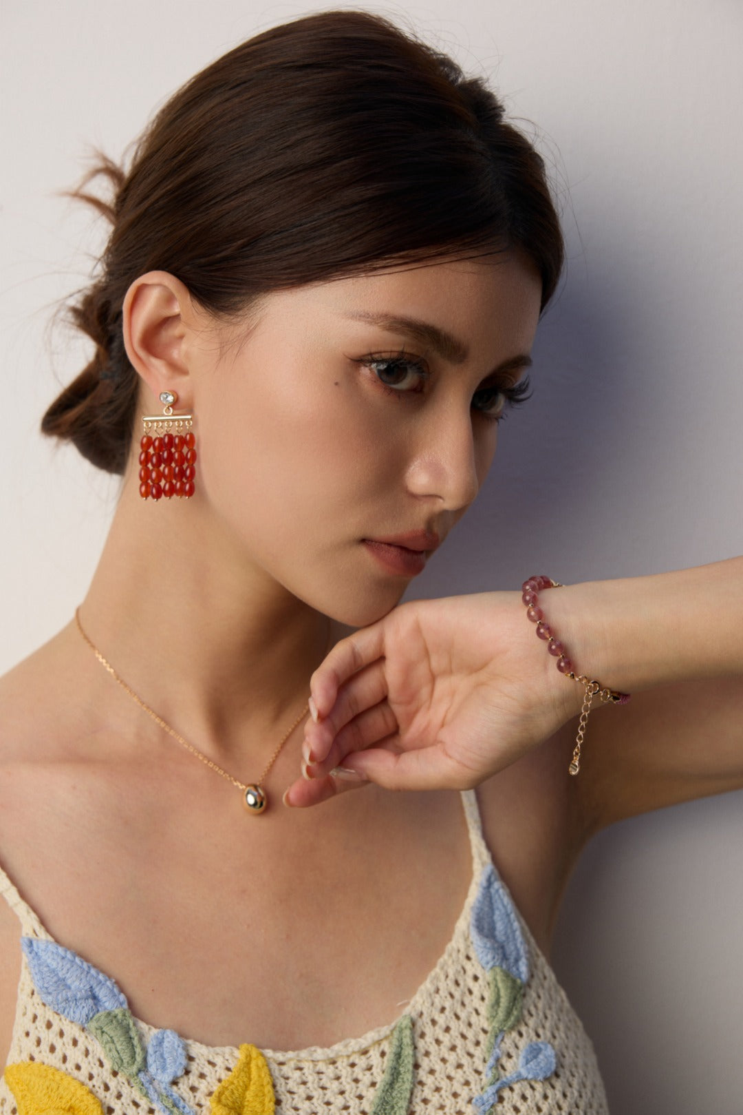 Red Agate Beaded Earrings, red agate earrings, beaded gemstone earrings, S925 sterling silver earrings, natural red agate jewelry, minimalist beaded earrings