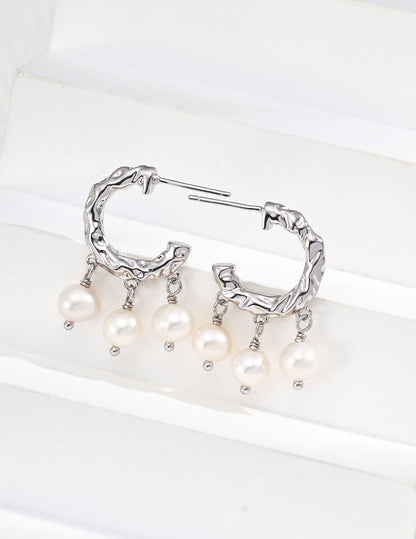 Natural Pearl C-Shaped Earrings, pearl C-shaped earrings, S925 silver pearl earrings, minimalist pearl jewelry, daily wear earrings, elegant pearl earrings