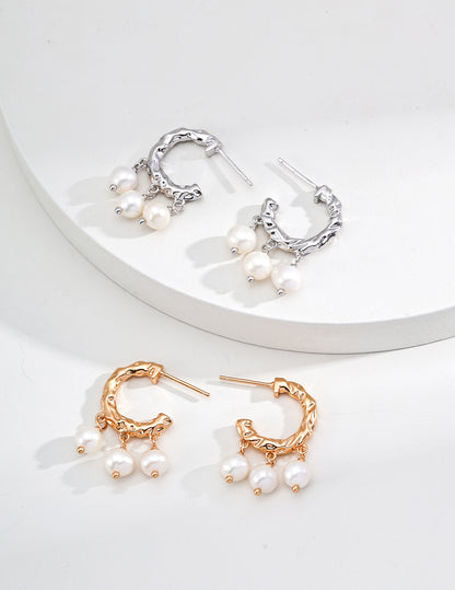 Natural Pearl C-Shaped Earrings, pearl C-shaped earrings, S925 silver pearl earrings, minimalist pearl jewelry, daily wear earrings, elegant pearl earrings