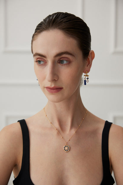 Lapis Lazuli Zodiac Necklace, lapis lazuli necklace, zodiac astrolabe necklace, celestial jewelry, S925 sterling silver necklace, vintage gold zodiac necklace