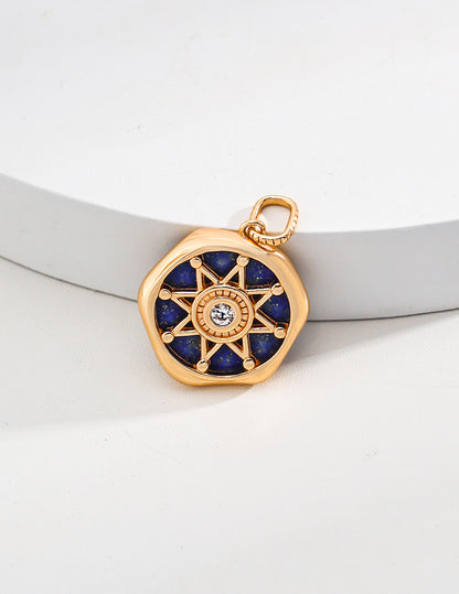 Lapis Lazuli Zodiac Necklace, lapis lazuli necklace, zodiac astrolabe necklace, celestial jewelry, S925 sterling silver necklace, vintage gold zodiac necklace