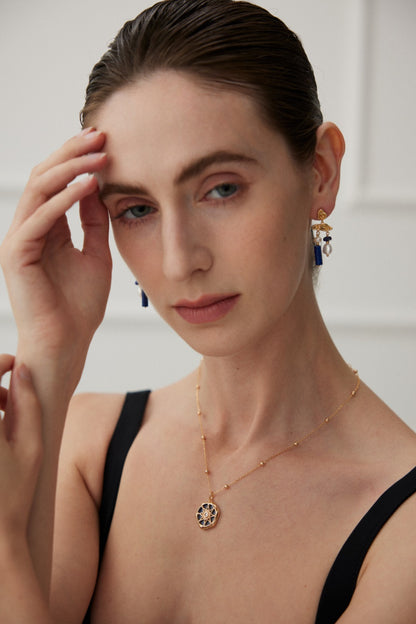 Lapis Lazuli Zodiac Necklace, lapis lazuli necklace, zodiac astrolabe necklace, celestial jewelry, S925 sterling silver necklace, vintage gold zodiac necklace