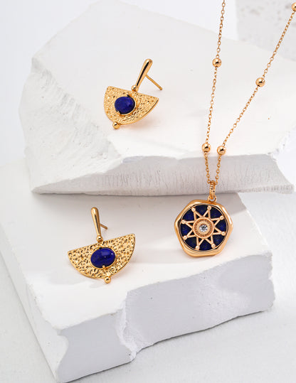 Lapis Lazuli Zodiac Necklace, lapis lazuli necklace, zodiac astrolabe necklace, celestial jewelry, S925 sterling silver necklace, vintage gold zodiac necklace