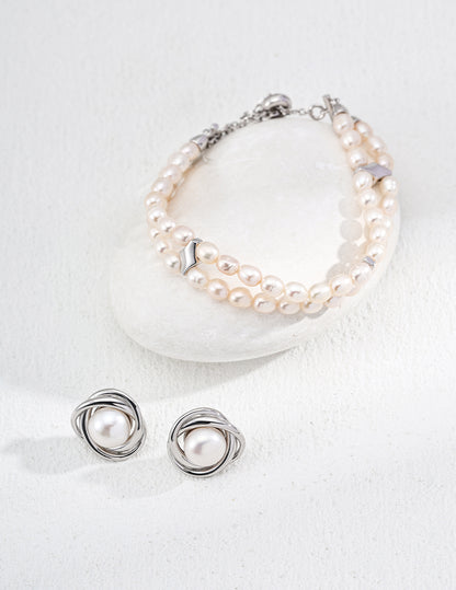 double layer pearl bracelet, double layer pearl bracelet,S925 pearl bracelet, natural pearl jewelry, French inspired bracelet, vintage pearl jewelry, sterling silver pearl bracelet, elegant layered bracelet