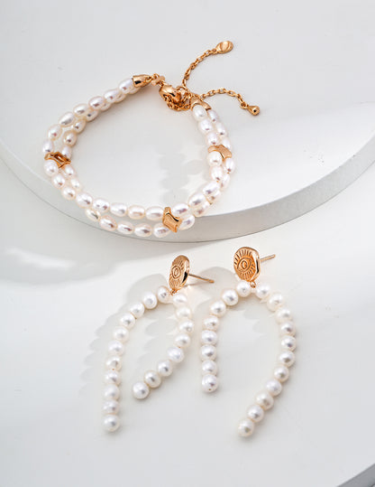 double layer pearl bracelet, double layer pearl bracelet,S925 pearl bracelet, natural pearl jewelry, French inspired bracelet, vintage pearl jewelry, sterling silver pearl bracelet, elegant layered bracelet