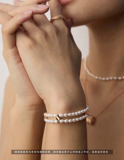 double layer pearl bracelet, double layer pearl bracelet,S925 pearl bracelet, natural pearl jewelry, French inspired bracelet, vintage pearl jewelry, sterling silver pearl bracelet, elegant layered bracelet