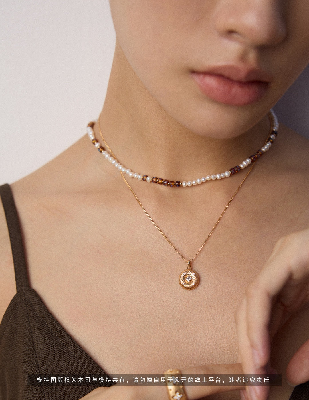 Natural Pearl & Czech Glass Bead Necklace, natural pearl necklace, Czech glass bead necklace, S925 sterling silver necklace, vintage gold bead necklace, minimalist pearl jewelry