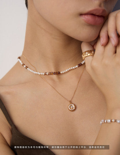 Natural Pearl & Czech Glass Bead Necklace, natural pearl necklace, Czech glass bead necklace, S925 sterling silver necklace, vintage gold bead necklace, minimalist pearl jewelry