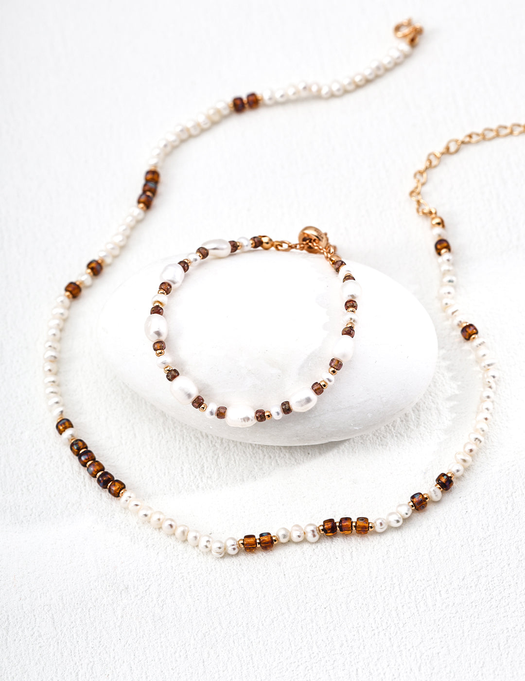 Natural Pearl & Czech Glass Bead Necklace, natural pearl necklace, Czech glass bead necklace, S925 sterling silver necklace, vintage gold bead necklace, minimalist pearl jewelry