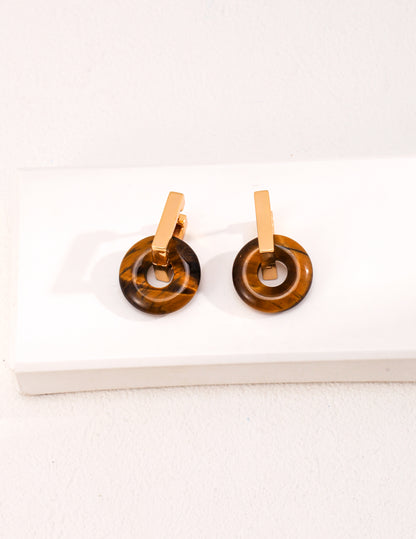 Vintage Tiger’s Eye Earrings , Vintage Tiger's Eye Earrings, tiger's eye gemstone earrings, natural brown gemstone earrings, S925 sterling silver earrings, 18K gold silver earrings, vintage gemstone jewelry